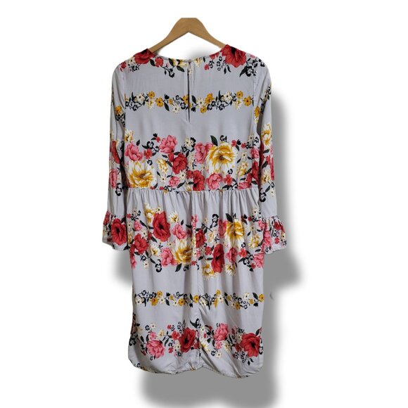 🌿Old Navy Womens Medium Tall Shift Dress 3/4 Bell Sleeves Gray Floral Print - Picture 7 of 12